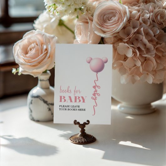 Sweet Pink Bear Balloon Books for Baby Sign ポスター