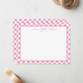Sweet Pink Bow and Gingham Note Card ノートカード (正面/裏面インサイチュ)