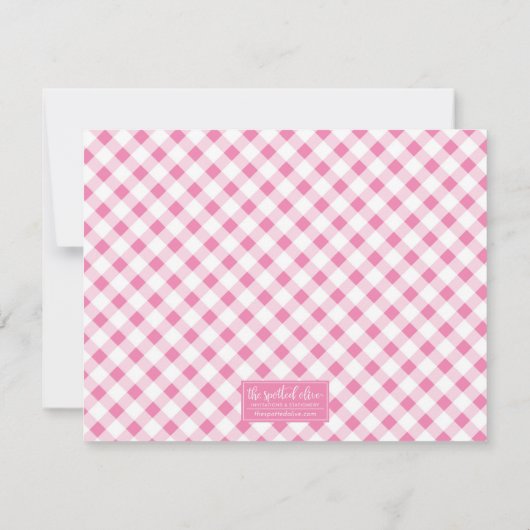 Sweet Pink Bow and Gingham Note Card ノートカード (裏面)