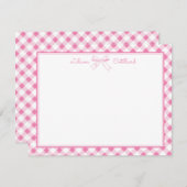 Sweet Pink Bow and Gingham Note Card ノートカード (正面/裏面)