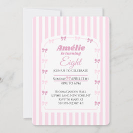 Sweet Pink Bow Coquette 8th Birthday Party 招待状