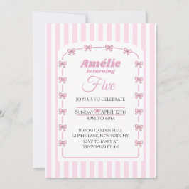 Sweet Pink Bow Coquette Fifth Birthday Party 招待状