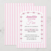 Sweet Pink Bow Coquette Fifth Birthday Party 招待状 (正面/裏面)