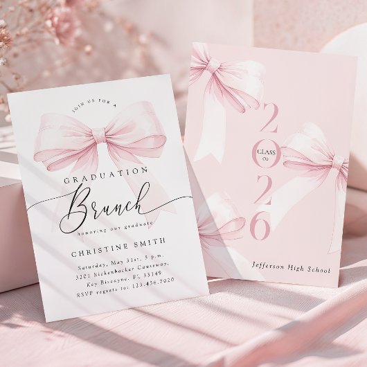 Sweet Pink Bow Graduation Brunch Invitation 案内状