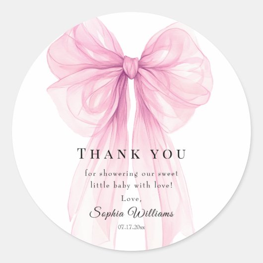 Sweet Pink Bow Party Stickers - Watercolor Ribbon  ラウンドシール (正面)