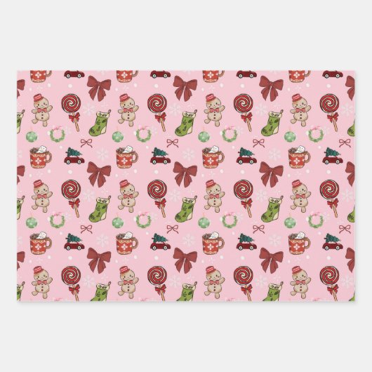 Sweet Pink Christmas Gift Wrap Paper ラッピングペーパーシート (正面)