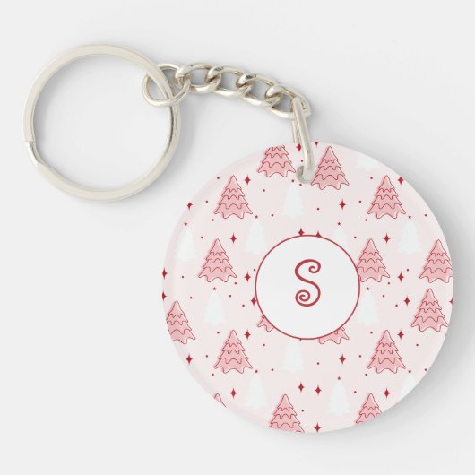 Sweet Pink Christmas Tree Initial Keychain キーホルダー (正面)