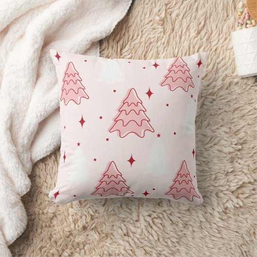 Sweet Pink Christmas Tree Throw Pillow クッション (ブランケット)
