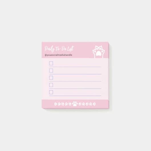 Sweet Pink Cute White Cat PawsチェックボックスTo Do List ポストイット (正面)