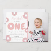 Sweet Pink Donut Girl写真1st Birthday 招待状 (正面)