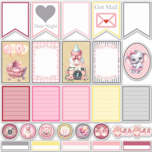Sweet Pink Elephant 3 Planner Stickers シール (正面)