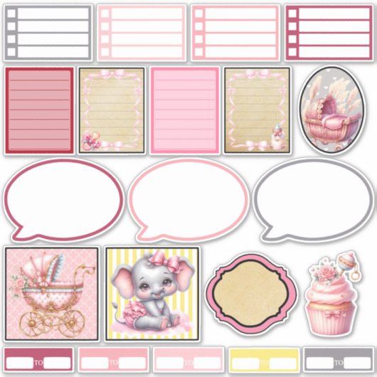 Sweet Pink Elephant 5 Planner Stickers シール (正面)