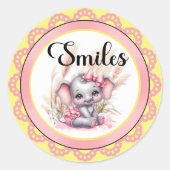  Sweet Pink Elephant - Peanut Smiles  ラウンドシール (正面)