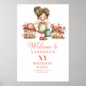 Sweet Pink Fairy Floral Birthday Welcome Sign ポスター (正面)