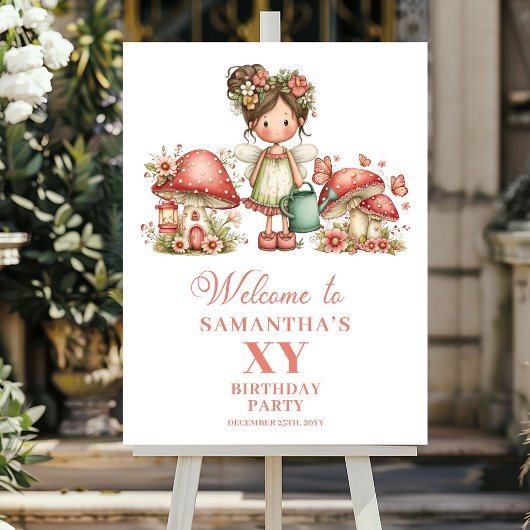 Sweet Pink Fairy Floral Birthday Welcome Sign ポスター