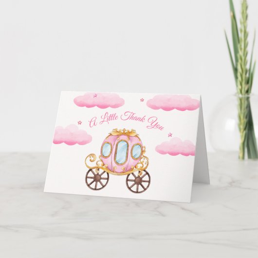 Sweet Pink Fairy Princess Carriage Baby Shower サンキューカード (正面)