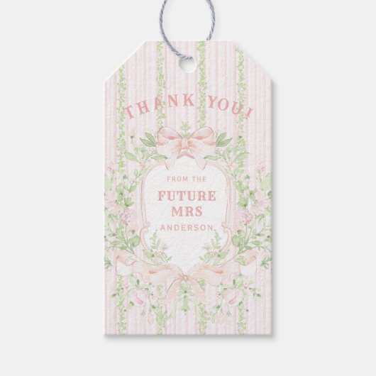 Sweet Pink Floral Bridal Shower Crest ギフトタグ (正面)