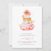 Sweet Pink Floral Cake Baby Girl Birthday 招待状 (正面)