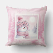 Sweet Pink Forest Pinkmas Snowman Kids Cushion クッション (正面)