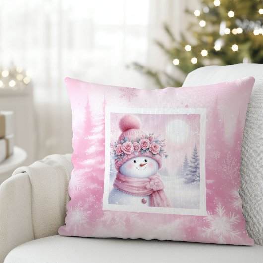 Sweet Pink Forest Pinkmas Snowman Kids Cushion クッション