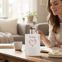 Sweet Pink Heart Baby Shower Announcement 招待状