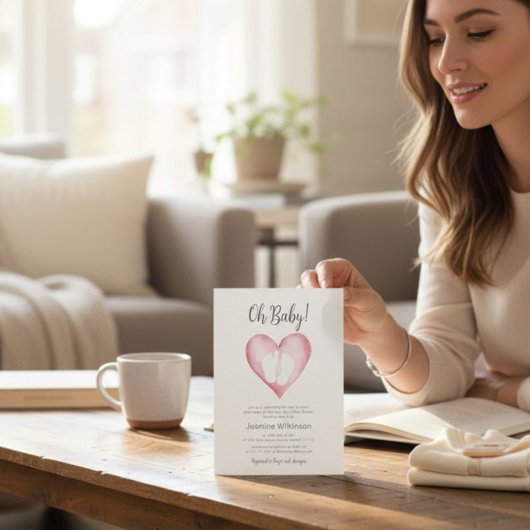 Sweet Pink Heart Baby Shower Announcement 招待状