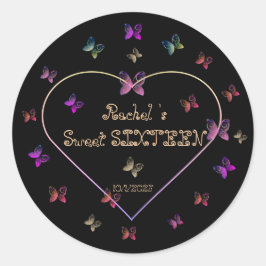 sweet Pink Heart Butterflies Sweet 16 Birthday  ラウンドシール
