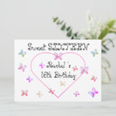 sweet Pink Heart Butterflies Sweet 16 Birthday  招待状 (スタンド正面)