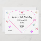 sweet Pink Heart Butterflies Sweet 16 Birthday  招待状 (裏面)