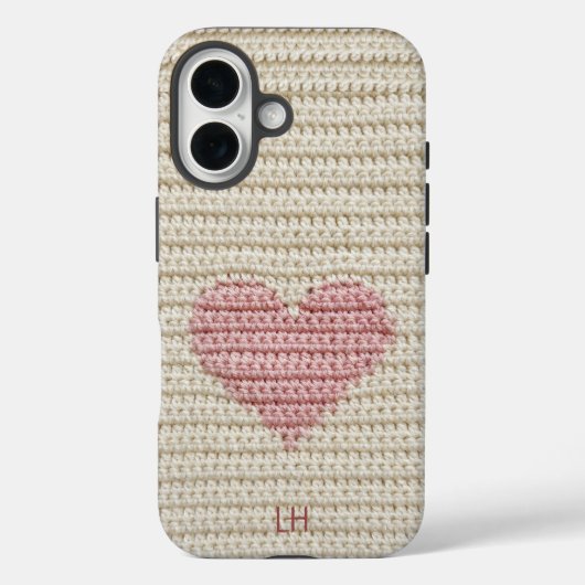 Sweet Pink Heart Crochet Yarn Custom Initials Case-Mate iPhoneケース (裏面)