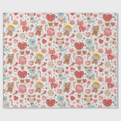 Sweet Pink Heart Teddy Valentine ラッピングペーパー (フラット)