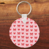 Sweet Pink Hearts & Bows Pattern キーホルダー (正面)