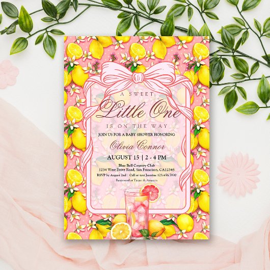 Sweet Pink Lemonade Citrus Baby Shower Invitation 招待状