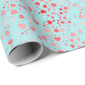 Sweet Pink/Red Heart Pattern Blue/Aqua Background  ラッピングペーパー (ロールコーナー)