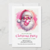Sweet pink santa chewing gum watercolor Christmas 招待状 (正面)