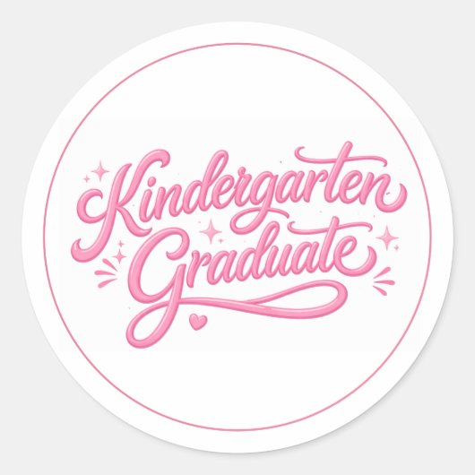 Sweet Pink Script Kindergarten Graduate ラウンドシール (正面)