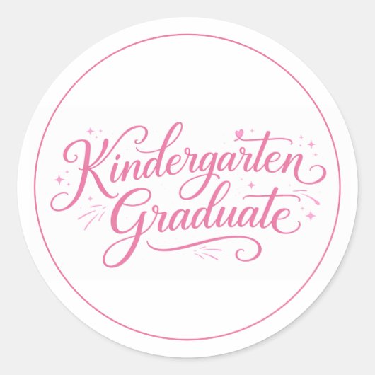 Sweet Pink Script Kindergarten Graduate ラウンドシール (正面)