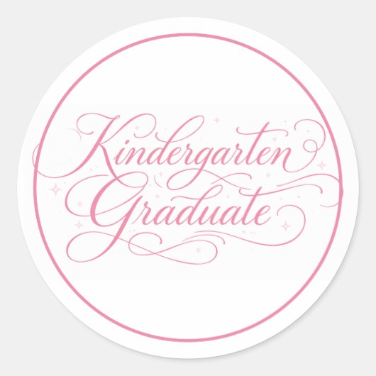 Sweet Pink Script Kindergarten Graduate ラウンドシール (正面)