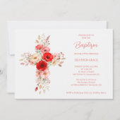 Sweet Pink Shades Wildflowers Cross-Shape Baptism 招待状 (正面)