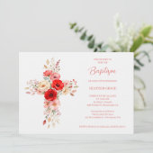 Sweet Pink Shades Wildflowers Cross-Shape Baptism 招待状 (スタンド正面)