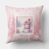 Sweet Pink Snowman Winter Scene Pillow Kids Gift クッション (裏面)