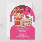 Sweet Pink Strawberry  Cake Themed kids 招待状 (正面)
