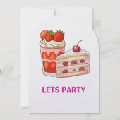 Sweet Pink Strawberry  Cake Themed kids 招待状 (裏面)