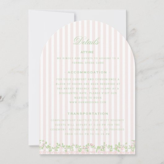 Sweet Pink Stripe Wedding Details Enclosure Card 招待状 (正面)