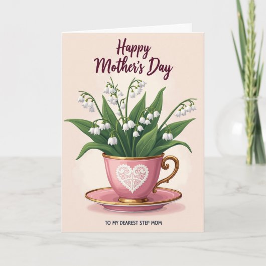 Sweet Pink Teacup Mothers Day Card カード (正面)