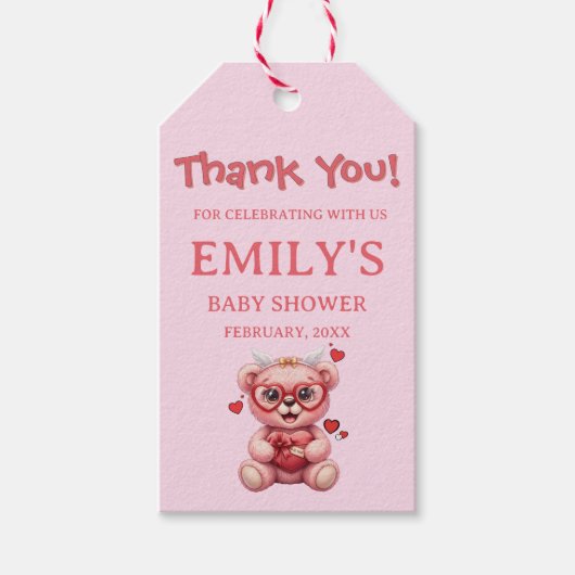 Sweet Pink Teddy Bear Baby Shower  ギフトタグ (正面)