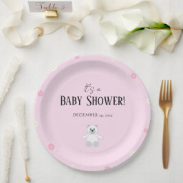 Sweet Pink Teddy Bear Baby Shower Party ペーパープレート