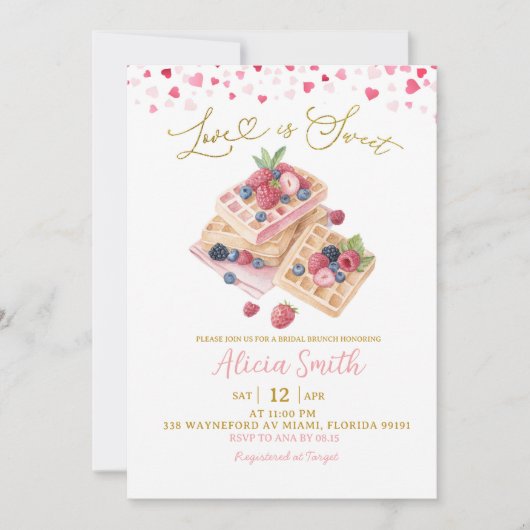 Sweet Pink Valentine Waffle Bridal Shower Lunch 招待状 (正面)