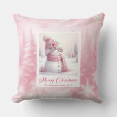 Sweet Pinkmas Snowman Winter Forest Pillow Decor クッション (正面)