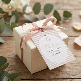 Sweet Pinstriped Beige Bow Baby Shower Thank You ギフトタグ